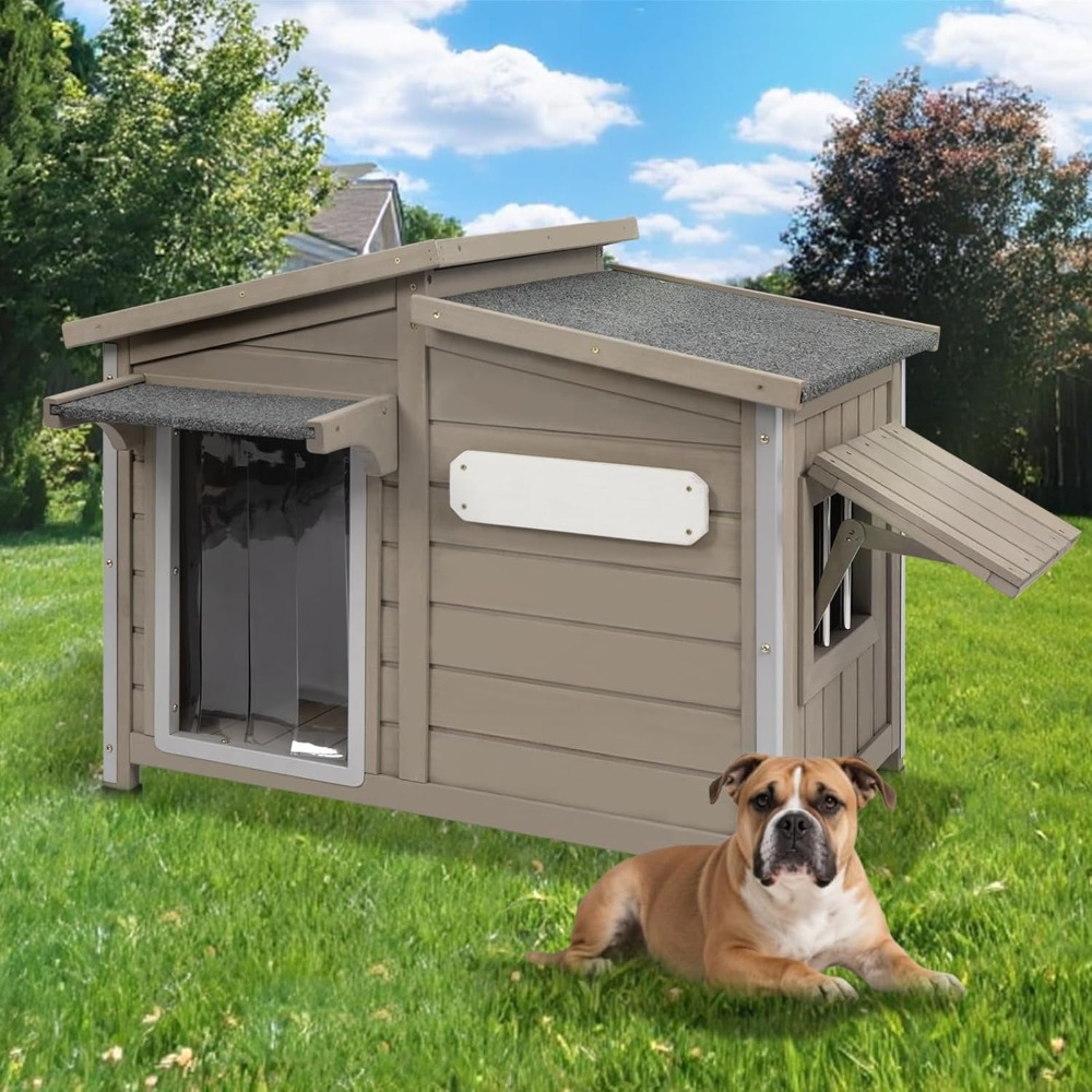 Calming Dog Bed - Large Outdoor Wooden Dog House, Weatherproof
