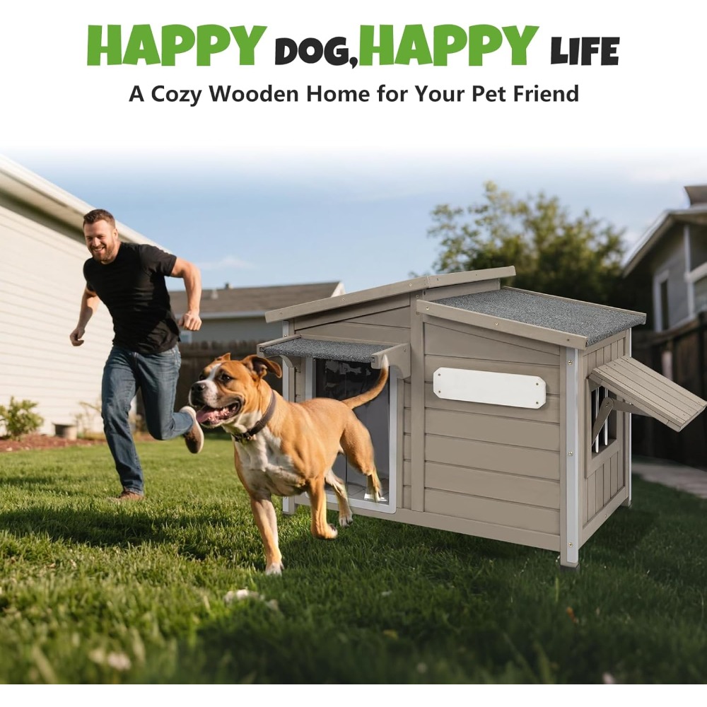 Large Outdoor Wooden Dog House - Calming Dog Bed บทวิจารณ์และราคา